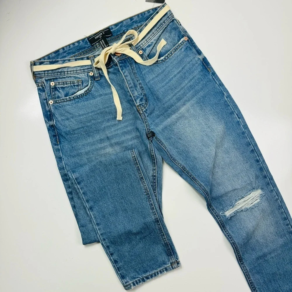 Forever 21 NWT Distressed Denim‎ Skinny Jeans Drawstring Size 29